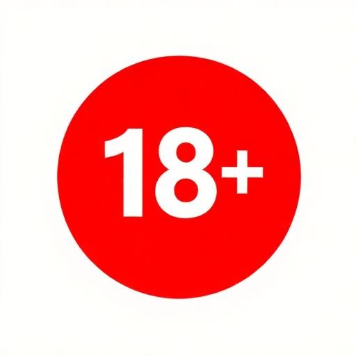 18+ Age Restriction Icon - Professional age verification badge with red background and white text indicating 18+ restriction